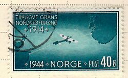 Minnefrimerke for Tryggve Grans Nordsjøflyging 1914-1944. Han ble i 1940 medlem av Nasjonal Samling.