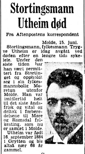 Trygve Utheim nekrolog Aftenposten 1952.jpg