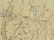 Kart over Frognerseteren og Tryvannsbanens endelige trase fram til Tryvandshøiden stasjon. Foto: Oslo byarkiv (1938).