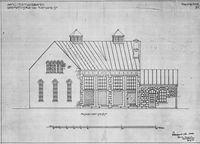 Tveitsund stasjon. Lokomotivstall fasade sydøst. Arkitekt Ivar Næss