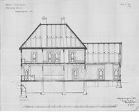 Tveitsund stasjon. Lengdesnitt. Arkitekt Ivar Næss
