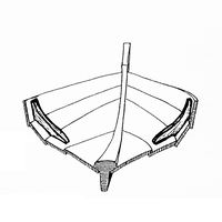 Stykker av band på hver side i båten, henger ikke sammen i bunnen.