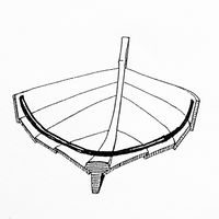 Tynn trelist (sveip/ribb) bøyd inn i båten.