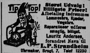 Urmaker Strandheim annonse Aftenposten 1916.JPG