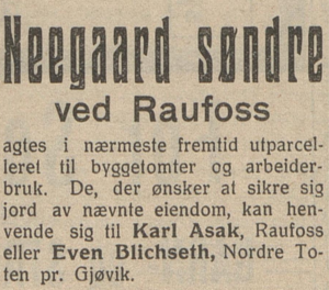 Utparsellering Negard Raufoss 1915.png