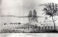 Utsikt fra Billerud, Østre Toten 1824. Tegning av Mathias Wilhelm Eckhoff