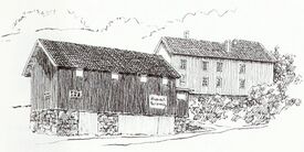 Vestre Våg bnr 5. Tegning av Knut Segtnan, fra boka Gårder i Bamble, s. 91