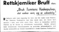 Annonse for Tomtens vaskepulver fra 1933.