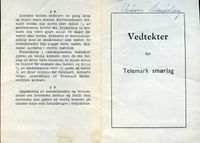 Vedtekter for Telemark Smørlag. 1. og 4. side av ein foldar