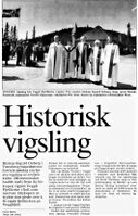 Utklipp fra Laagendalsposten 23. juni 1992; artikkel om innvielsen av Veggli fjellkirke to dager tidligere.