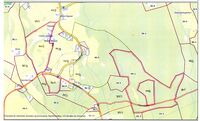 Vestre Skjeset (40/1) med Nordjordet (40/3) i 1876. Fjøsjordet ligger som en trekant nedenfor uthusene på Østre Skjeset. Kartverket, Geovekst og kommunene. Klikk for større kart.