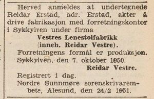 Vestres Lenestolfabrikk kunngjøring 1951.jpg
