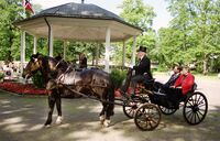 Vognmann Harry Bjerke fraktet Vidar Lønn-Arnesen og daværende Nils Henning Hontvedt til og fra Paviljongen i Lystlunden i Horten, hvor Vidar fikk overrakt diplomet som tegn på at han ble utnevnt til ambassadør av Horten - i ettertid omtalt som æresborger av Horten. Utnevnelsen skjedde i forbindelse med NRK-legendens 60 års-dag i 2000. En dag som ble feiret med familie og venner på festningen Norske Løve i Horten. Foto: Svend Aage Madsen