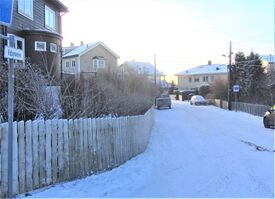 Fra Sinsen hageby (fra 1930), her Vidsynveien, sett fra krysset med Olav Hegnas vei. Foto: Stig Rune Pedersen (2014)