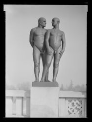 Skulptur i Vigelandsanlegget. Foto: Ukjent / Nasjonalbiblioteket (1949).