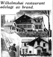 Faksimile fra Aftenposten 16. mai 1933; utsnitt av omtale av brannen på Wilhelmshøi.